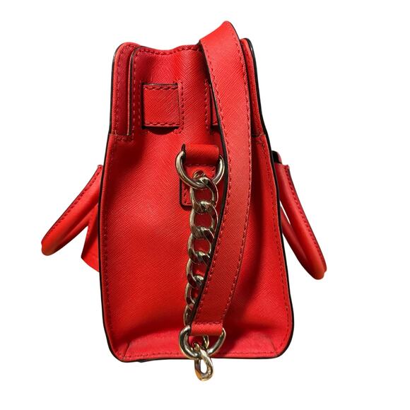 Michael Kors Hamilton Satchel Red Leather Gold Chain Handbag 12x9x5.5" - Picture 4 of 6